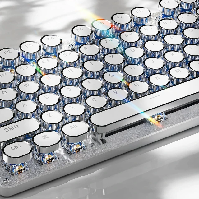 Alt view image 7 of 7 - Wired Typewriter-Style Mechanical Gaming Keyboard White Backlit (White)