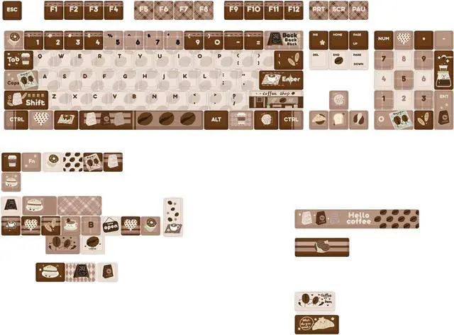 Alt view image 3 of 7 - Mechanical Keyboard Keycaps 131Keys Keycaps Coffee Brown Theme Heat Sublimated Set