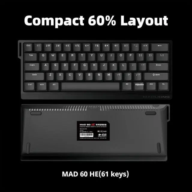 Alt view image 4 of 7 - ZMX MADLIONS MAD 60 HE Rapid Trigger RGB Gaming Keyboard,60% Magnetic Switch Hall Effect Adjustable Actuation Hyper-Fast USB-C Wired Custom Mechanical Keyboard for PC/Mac Gamer (Black)