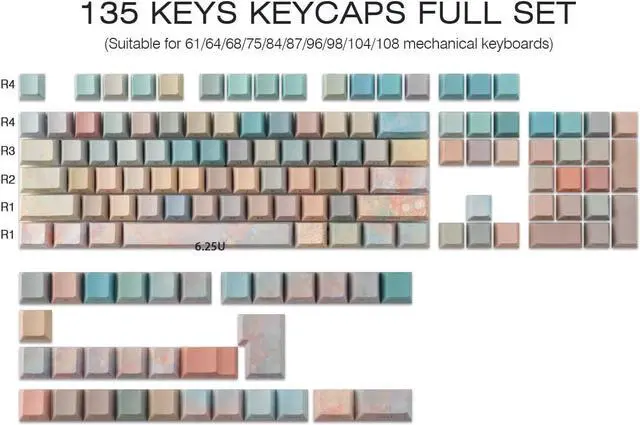 Alt view image 2 of 7 - JOMKIZ Keycaps,135 Keys Dye Sublimation Cherry Profile Keycaps Side Engraved Transparent PBT Keycap Set for Cherry MX Switches ASIN/ISO Layout Mechanical