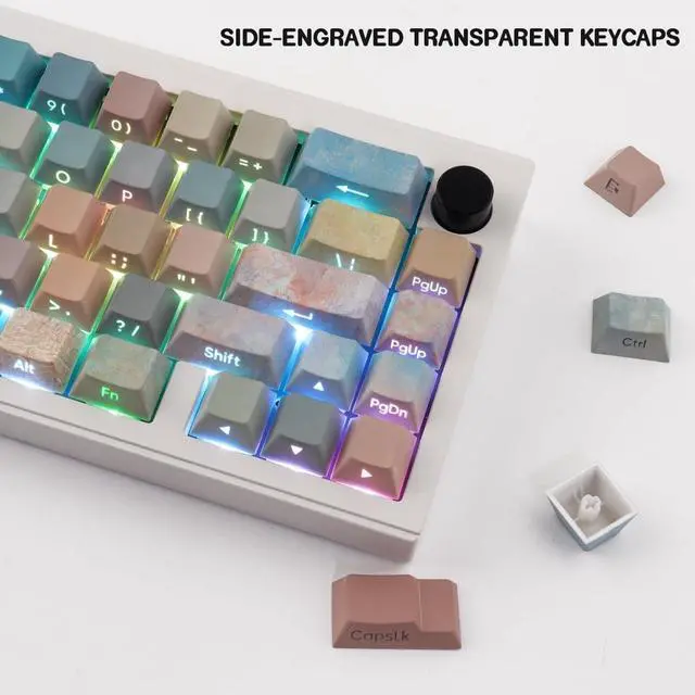 Alt view image 5 of 7 - JOMKIZ Keycaps,135 Keys Dye Sublimation Cherry Profile Keycaps Side Engraved Transparent PBT Keycap Set for Cherry MX Switches ASIN/ISO Layout Mechanical