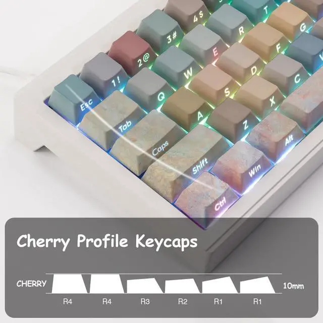 Alt view image 6 of 7 - JOMKIZ Keycaps,135 Keys Dye Sublimation Cherry Profile Keycaps Side Engraved Transparent PBT Keycap Set for Cherry MX Switches ASIN/ISO Layout Mechanical