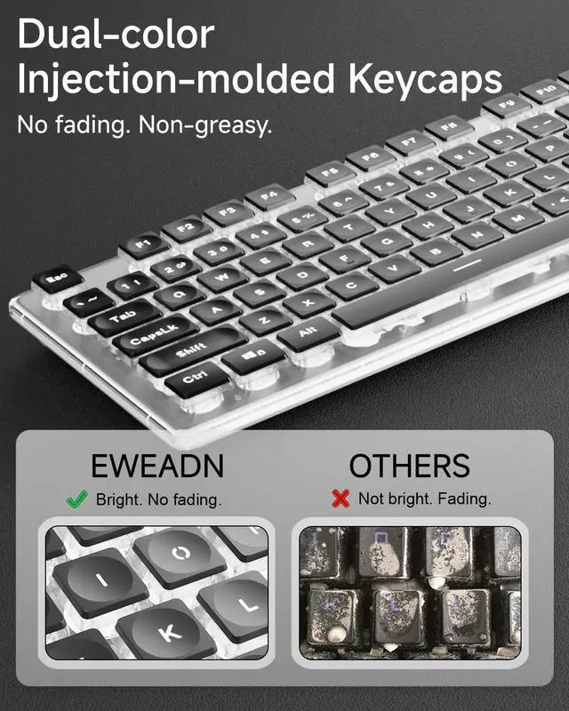 Alt view image 3 of 6 - SEUNKWANG EWEADN GX710S Backlit Computer Keyboards, Wired USB Keyboard with White Backlit, Metal Panel, Plug and Play, Pudding Keycaps Full Size Quite Computer Keyboard for Win/PC/Laptop-Black