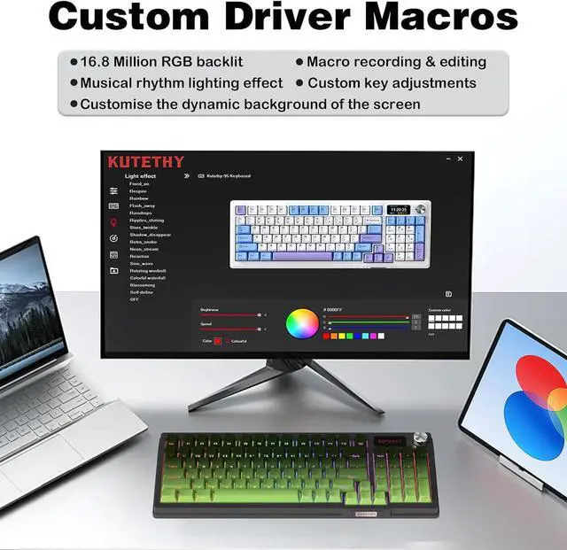 Alt view image 6 of 7 - Zhouwang KUTETHY Wireless Mechanical Keyboard with Knob,Pre-lubed Clicky Switches,Tri-Mode BT5.0/2.4GHz/USB-C/Hot Swappable/Gasket Structure/RGB Backlit Computer Gaming Keyboard (Bamboo)