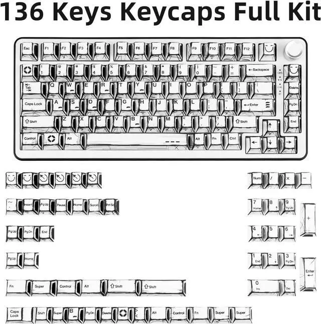 Alt view image 2 of 7 - GEKUCAP PBT Keycaps 136 Keys Manga Theme Custom Keycaps Set, Cherry Profile Dye-Sublimation White Keycaps for 61/64/68/84/87/100/104/108 Cherry Gateron MX Switches Mechanical Keyboard