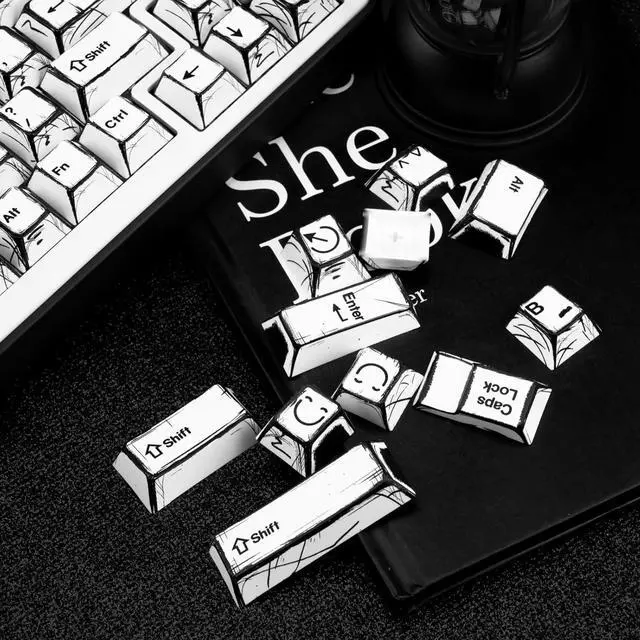 Alt view image 4 of 7 - GEKUCAP PBT Keycaps 136 Keys Manga Theme Custom Keycaps Set, Cherry Profile Dye-Sublimation White Keycaps for 61/64/68/84/87/100/104/108 Cherry Gateron MX Switches Mechanical Keyboard