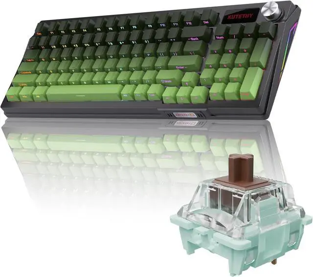 Main image of Zjmehty KUTETHY KY95 Series Wireless Mechanical Gaming Keyboard,Pre-lubed Gateron Brown Switches,98% Gasket Hot Swappable Custom RGB Side Printed PBT Keycaps Keyboard(Tea Green,Jade 3.0 Brown Switch)