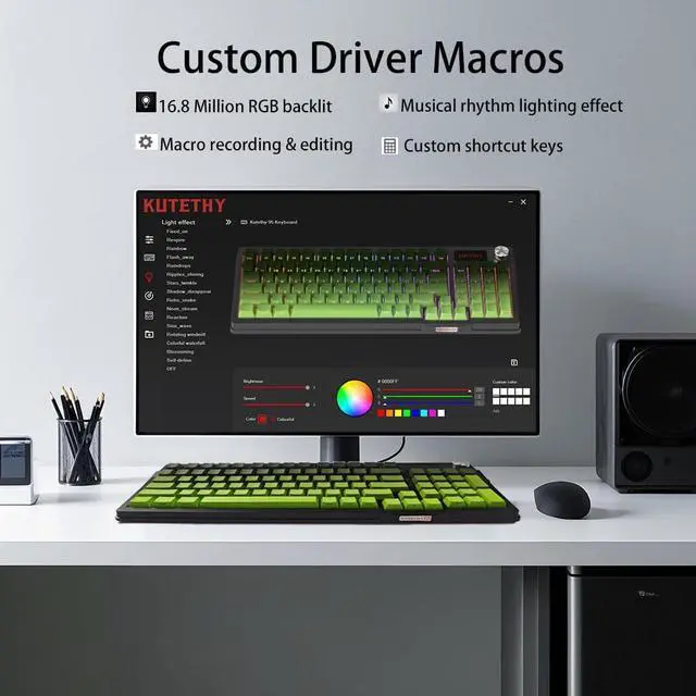 Alt view image 4 of 7 - Zjmehty KUTETHY KY95 Series Wireless Mechanical Gaming Keyboard,Pre-lubed Gateron Brown Switches,98% Gasket Hot Swappable Custom RGB Side Printed PBT Keycaps Keyboard(Tea Green,Jade 3.0 Brown Switch)