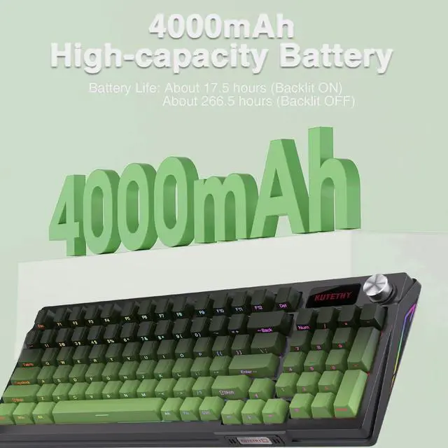 Alt view image 7 of 7 - Zjmehty KUTETHY KY95 Series Wireless Mechanical Gaming Keyboard,Pre-lubed Gateron Brown Switches,98% Gasket Hot Swappable Custom RGB Side Printed PBT Keycaps Keyboard(Tea Green,Jade 3.0 Brown Switch)