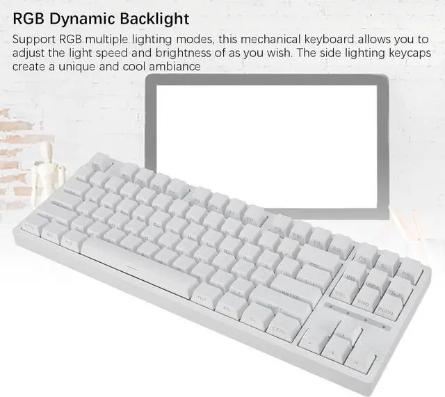 Alt view image 6 of 7 - 80% Mechanical Keyboard, RGB Brown Switch Keyboard 2.4G BT3.0 5.0, Full Key No Conflict, Ergonomic Support, Double Layer Filling, White with Transparent Side Lighting, Ideal for