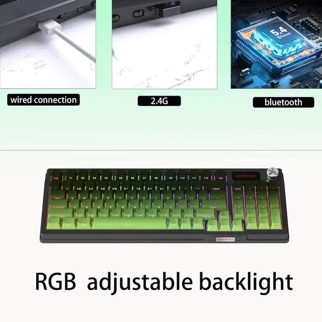 Alt view image 6 of 7 - Zjmehty KUTETHY KY95 Series Wireless Mechanical Gaming Keyboard,Pre-lubed Gateron Brown Switches,98% Gasket Hot Swappable Custom RGB Side Printed PBT Keycaps Keyboard(Tea Green,Jade 3.0 Brown Switch)