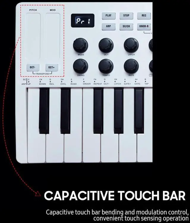 Alt view image 2 of 7 - 25-Key Di Control Keyboard Ni Portable USB Di Controller Keyboard with 25 Velocity-Sensitive Keys 8 RGB Backlit Pads 8 K^