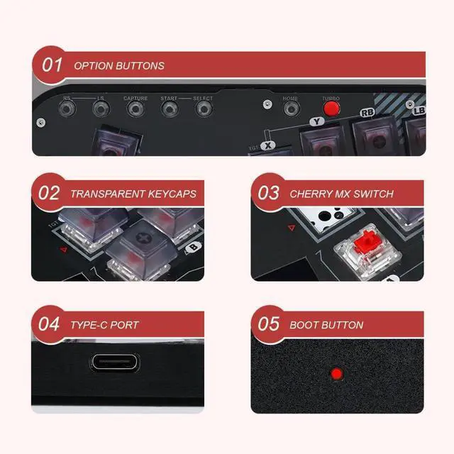 Alt view image 5 of 7 - Ultra Low Latency Fight Stick for PC Switch, Wide Compatibility, Flexible Input Modes, Multiple SOCD Cleaning Modes, Silent Mechanical Key Switch