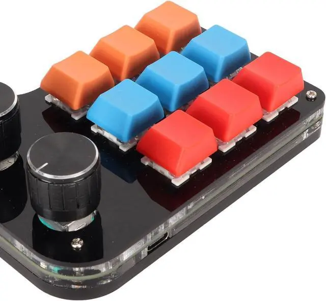 Alt view image 6 of 7 - One Handed Programmable Keypad, 9 Keys Mini Macro USB Mechanical Keyboard with 3 Knobs, Dual Mode DIY Customizable Keypad with Blue Switch for Office Gaming