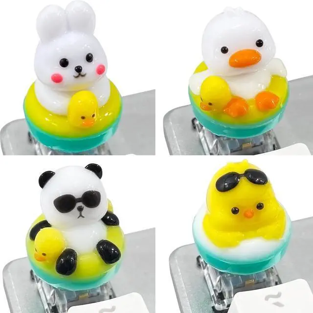 Main image of Sanfulin (4 Pack) Cute Duck Rabbit Panda Chick Keycaps- Resin Handmade Replacement Key for MX Mechanical Keyboard, Animals Round Keycap
