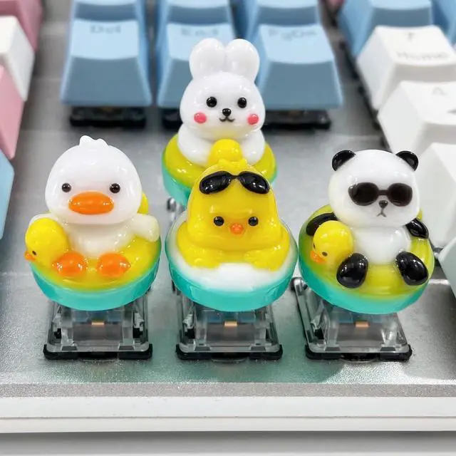 Alt view image 2 of 7 - Sanfulin (4 Pack) Cute Duck Rabbit Panda Chick Keycaps- Resin Handmade Replacement Key for MX Mechanical Keyboard, Animals Round Keycap