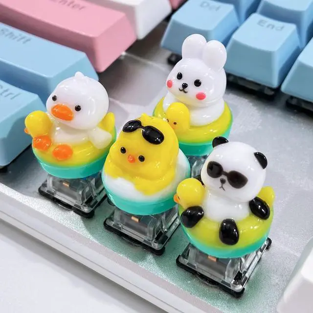 Alt view image 3 of 7 - Sanfulin (4 Pack) Cute Duck Rabbit Panda Chick Keycaps- Resin Handmade Replacement Key for MX Mechanical Keyboard, Animals Round Keycap