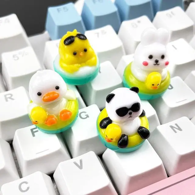 Alt view image 5 of 7 - Sanfulin (4 Pack) Cute Duck Rabbit Panda Chick Keycaps- Resin Handmade Replacement Key for MX Mechanical Keyboard, Animals Round Keycap