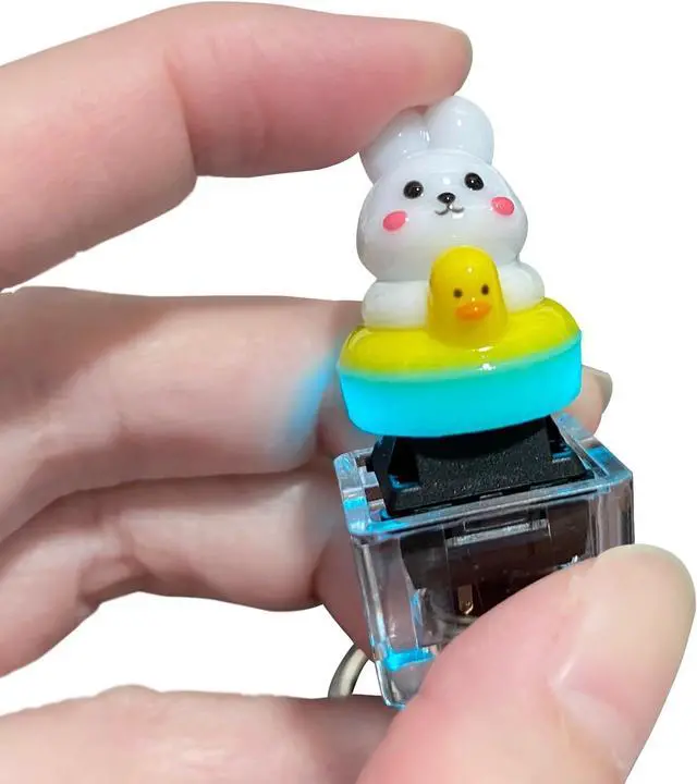 Alt view image 6 of 7 - Sanfulin (4 Pack) Cute Duck Rabbit Panda Chick Keycaps- Resin Handmade Replacement Key for MX Mechanical Keyboard, Animals Round Keycap