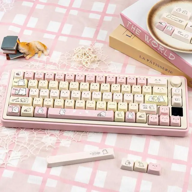 Alt view image 5 of 7 - COOMICKEY Pink Keycaps 140 Keys Dye Sub Keycaps Mao Profile Cute Cat Keycaps Custom Keyboard Key caps Set Fit for 61/64/87/104/108 Cherry Mx Switches ANSI Layout Alice Keyboard Mechanical Keyboards