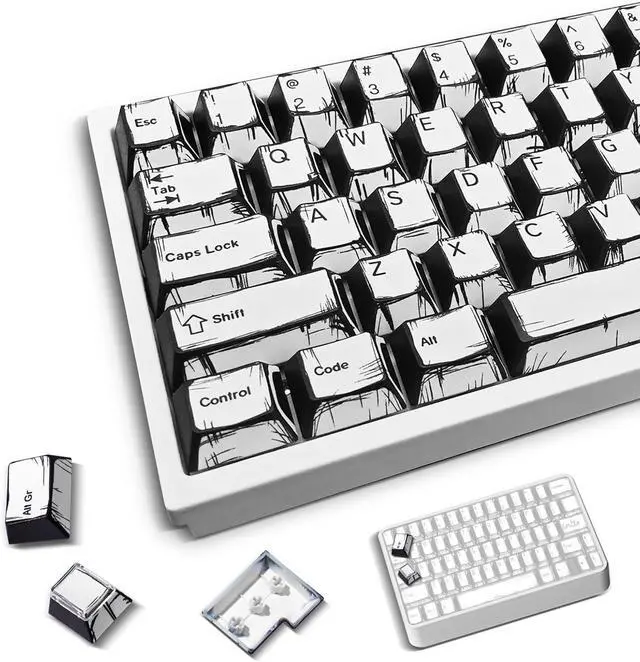 Main image of Retro PBT Keycaps - White Japanese Manga Keycaps Set, 141 Keys Cherry Profile Dye-Sub Custom Keycap, Minimalist Style Key caps for 60%, 65%, 75%, 100% Cherry MX Mechanical Keyboard