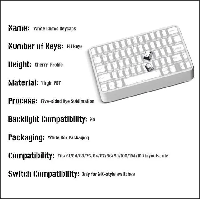 Alt view image 6 of 7 - Retro PBT Keycaps - White Japanese Manga Keycaps Set, 141 Keys Cherry Profile Dye-Sub Custom Keycap, Minimalist Style Key caps for 60%, 65%, 75%, 100% Cherry MX Mechanical Keyboard