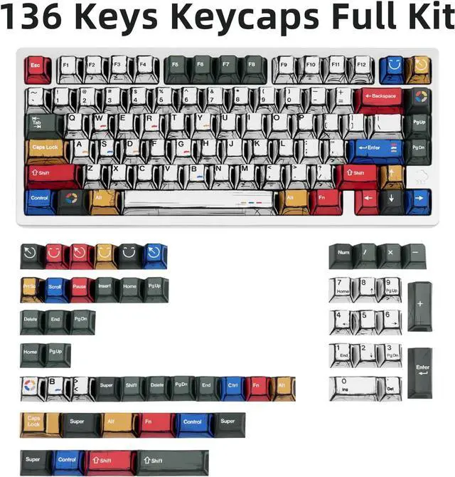 Alt view image 2 of 7 - Mixed Light Manga Themed Keycaps 136 Keys, Cherry Profile PBT Custom Key Caps Set, Dye Sublimation Keyboard Keycaps for Cherry Gateron MX Switches Mechanical Keyboard