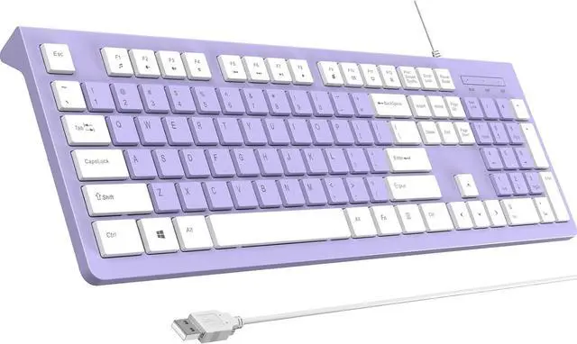 Main image of COLIKES Computer Keyboard Wired, Plug Play USB Keyboard, Low Profile Chiclet Keys, Large Number Pad, Caps Indicators, Foldable Stands, Spill-Resistant, Anti-Wear Letters for Windows PC Laptop, Purple