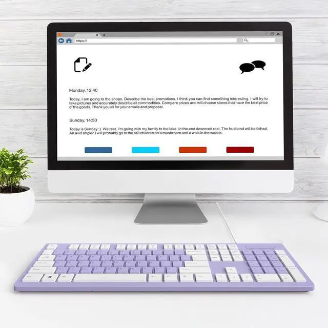 Alt view image 7 of 7 - COLIKES Computer Keyboard Wired, Plug Play USB Keyboard, Low Profile Chiclet Keys, Large Number Pad, Caps Indicators, Foldable Stands, Spill-Resistant, Anti-Wear Letters for Windows PC Laptop, Purple