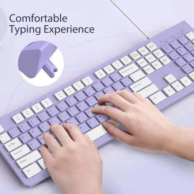 Alt view image 6 of 7 - COLIKES Computer Keyboard Wired, Plug Play USB Keyboard, Low Profile Chiclet Keys, Large Number Pad, Caps Indicators, Foldable Stands, Spill-Resistant, Anti-Wear Letters for Windows PC Laptop, Purple