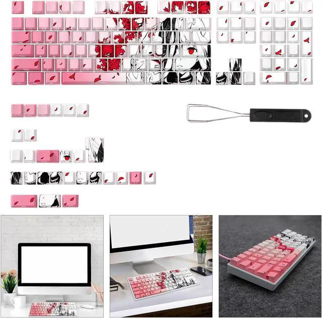 Alt view image 2 of 7 - XEGZLH Side Engraving Backlit Keycaps 136 Key Full Set, Cartoon Girl Keycap for Mechancial Keyboard Enhances Night Typing