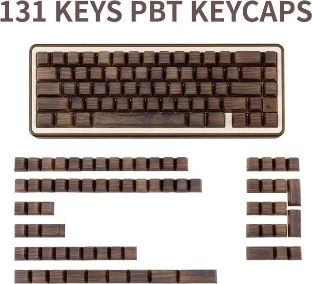 Alt view image 2 of 7 - TIMSEKER 131 Keys Custom Cherry Profile PBT Keycaps, Walnut Grain Design, Side Print, LED Compatible, for Mechanical Keyboards