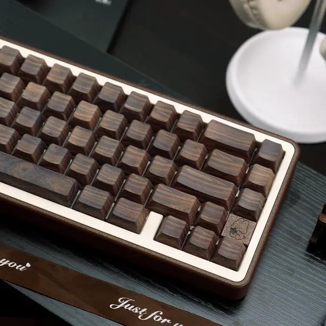 Alt view image 4 of 7 - TIMSEKER 131 Keys Custom Cherry Profile PBT Keycaps, Walnut Grain Design, Side Print, LED Compatible, for Mechanical Keyboards