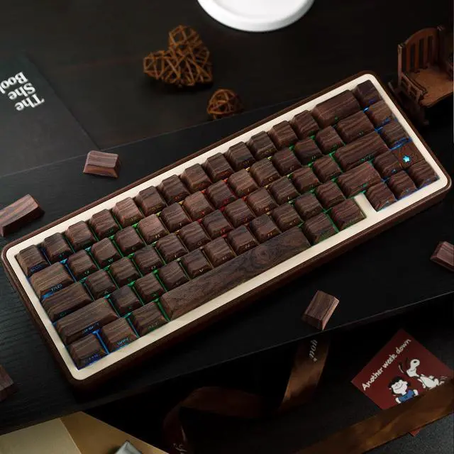 Alt view image 5 of 7 - TIMSEKER 131 Keys Custom Cherry Profile PBT Keycaps, Walnut Grain Design, Side Print, LED Compatible, for Mechanical Keyboards