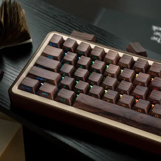 Alt view image 7 of 7 - TIMSEKER 131 Keys Custom Cherry Profile PBT Keycaps, Walnut Grain Design, Side Print, LED Compatible, for Mechanical Keyboards