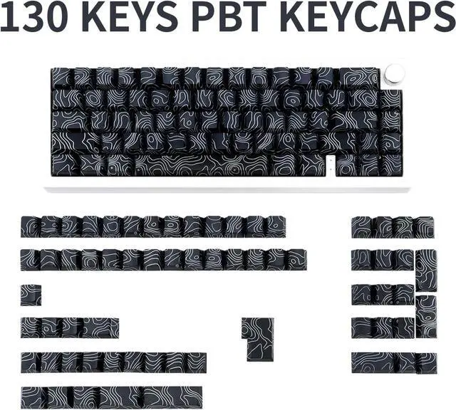 Alt view image 2 of 7 - TIMSEKER 131 Keys Black Topographic PBT Keycaps, Cherry Profile, Backlit, Wide Compatibility for Mechanical Gaming Keyboard