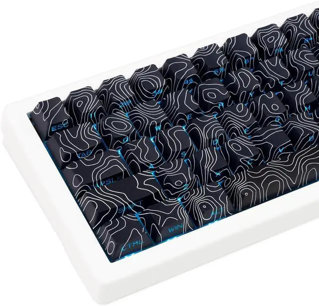 Main image of TIMSEKER 131 Keys Black Topographic PBT Keycaps, Cherry Profile, Backlit, Wide Compatibility for Mechanical Gaming Keyboard