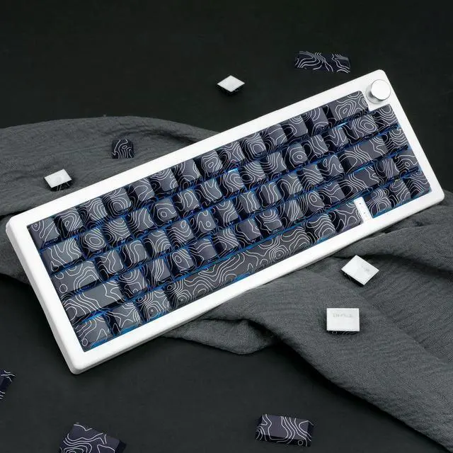 Alt view image 5 of 7 - TIMSEKER 131 Keys Black Topographic PBT Keycaps, Cherry Profile, Backlit, Wide Compatibility for Mechanical Gaming Keyboard