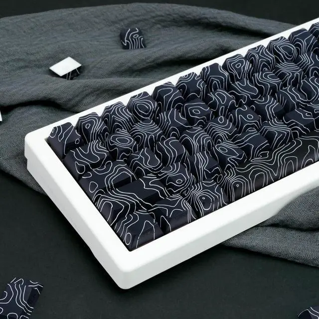 Alt view image 7 of 7 - TIMSEKER 131 Keys Black Topographic PBT Keycaps, Cherry Profile, Backlit, Wide Compatibility for Mechanical Gaming Keyboard