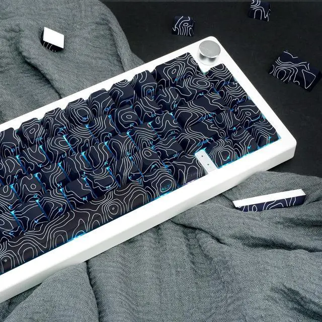 Alt view image 4 of 7 - TIMSEKER 131 Keys Black Topographic PBT Keycaps, Cherry Profile, Backlit, Wide Compatibility for Mechanical Gaming Keyboard