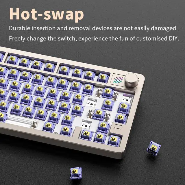 Alt view image 4 of 6 - Sequin XQT F75 Tir-Mode 75% Mechanical Gaming Keyboard,Programmable,RGB Backlit,80 Keys Hot Swappable,8000 mAh Battery,Gray(Matcha Latte Switch)