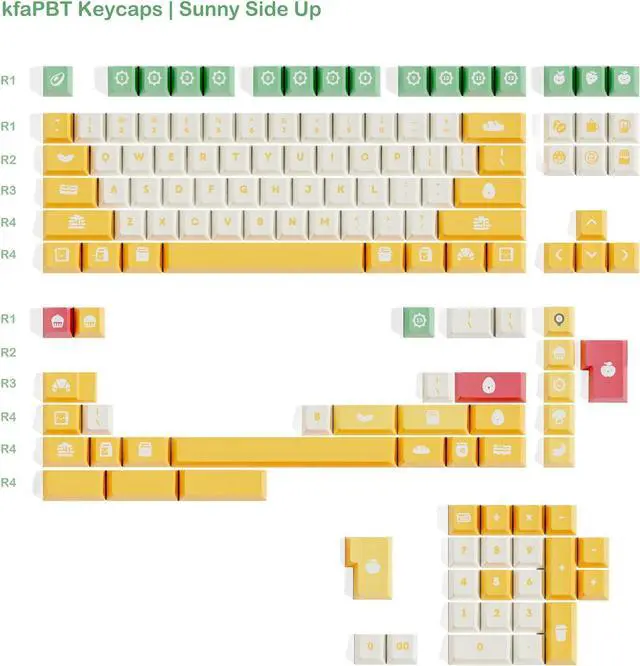 Alt view image 6 of 6 - kfaPBT Sunny Side Up Keycap Set for Mechanical Keyboard, 106 Keys Set Custom Keycap Set, Cherry Profile, Compatiable with 100%, 75%, 65%, 60% Keyboards