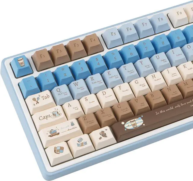 Main image of 130 Keys Aesthetic Blue Keycaps Set, PBT Cherry Profile Keycaps, Custom Five Side Dye Sub Keycaps, Chocolate Keycaps Blue and Cream Keycaps 1.7mm Thick PBT Keycaps for Mechanical Keyboard