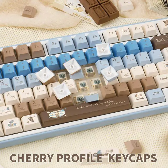 Alt view image 7 of 7 - 130 Keys Aesthetic Blue Keycaps Set, PBT Cherry Profile Keycaps, Custom Five Side Dye Sub Keycaps, Chocolate Keycaps Blue and Cream Keycaps 1.7mm Thick PBT Keycaps for Mechanical Keyboard