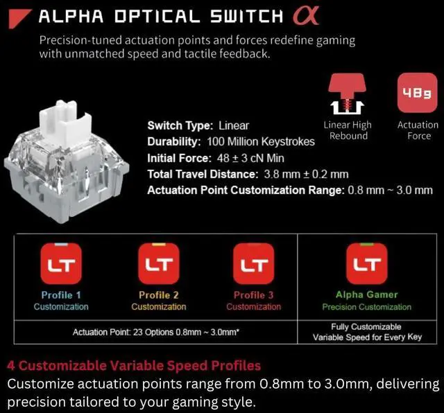 Alt view image 2 of 7 - Bloody AT87 Alpha Optical Switch Performance Keyboard - Black, High-Precision, Customizable Actuation Points, RGB Backlit, 87-Key Compact Design, Ergonomic Gaming Keyboard