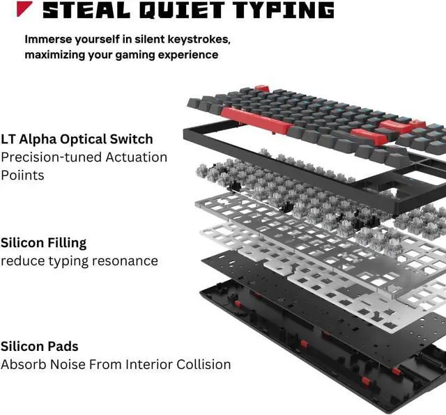 Alt view image 4 of 7 - Bloody AT87 Alpha Optical Switch Performance Keyboard - Black, High-Precision, Customizable Actuation Points, RGB Backlit, 87-Key Compact Design, Ergonomic Gaming Keyboard