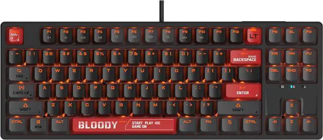 Alt view image 6 of 7 - Bloody AT87 Alpha Optical Switch Performance Keyboard - Black, High-Precision, Customizable Actuation Points, RGB Backlit, 87-Key Compact Design, Ergonomic Gaming Keyboard