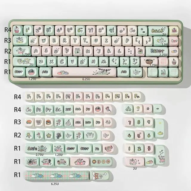 Main image of Ubxvamm 1Set Cartoon Keycaps Set Milk Green Colorful Theme for 60/64/84/98/108 Gaming Mechanical Keyboards