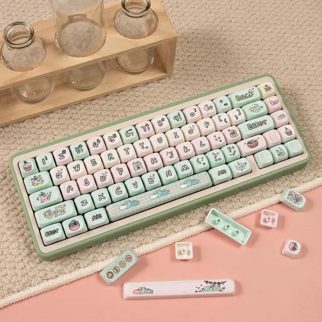 Alt view image 2 of 6 - Ubxvamm 1Set Cartoon Keycaps Set Milk Green Colorful Theme for 60/64/84/98/108 Gaming Mechanical Keyboards