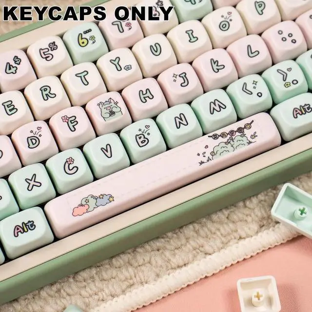 Alt view image 3 of 6 - Ubxvamm 1Set Cartoon Keycaps Set Milk Green Colorful Theme for 60/64/84/98/108 Gaming Mechanical Keyboards